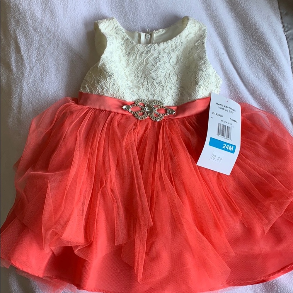 Little girl coral and white dress